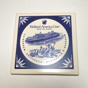 Holland America Blue Delft Ceramic Tile Cork Backing NEW  Authenticated